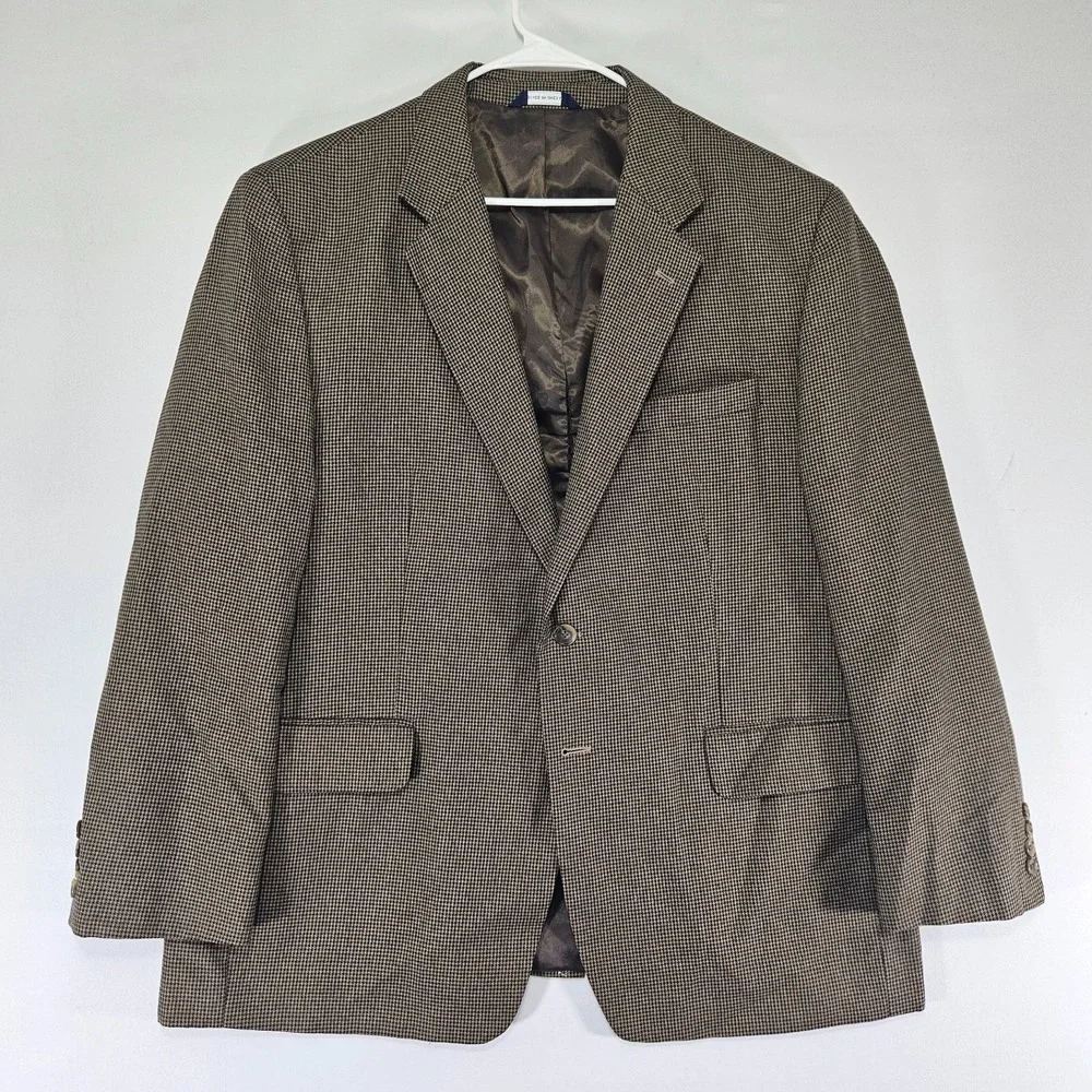 Croft Barrow Men's Sport Coat Blazer Two Button Brown Houndstooth Polyester 46R
